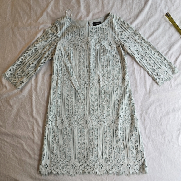 Liz Claiborne 💚 sz 6 Pastel Mint Green Floral Lace long sleeve sheath dress - Picture 1 of 10